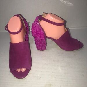 Katy Perry The Mia Magenta (Pink Purple) Sz 8.5 Beaded Fringe Heels Sandals
